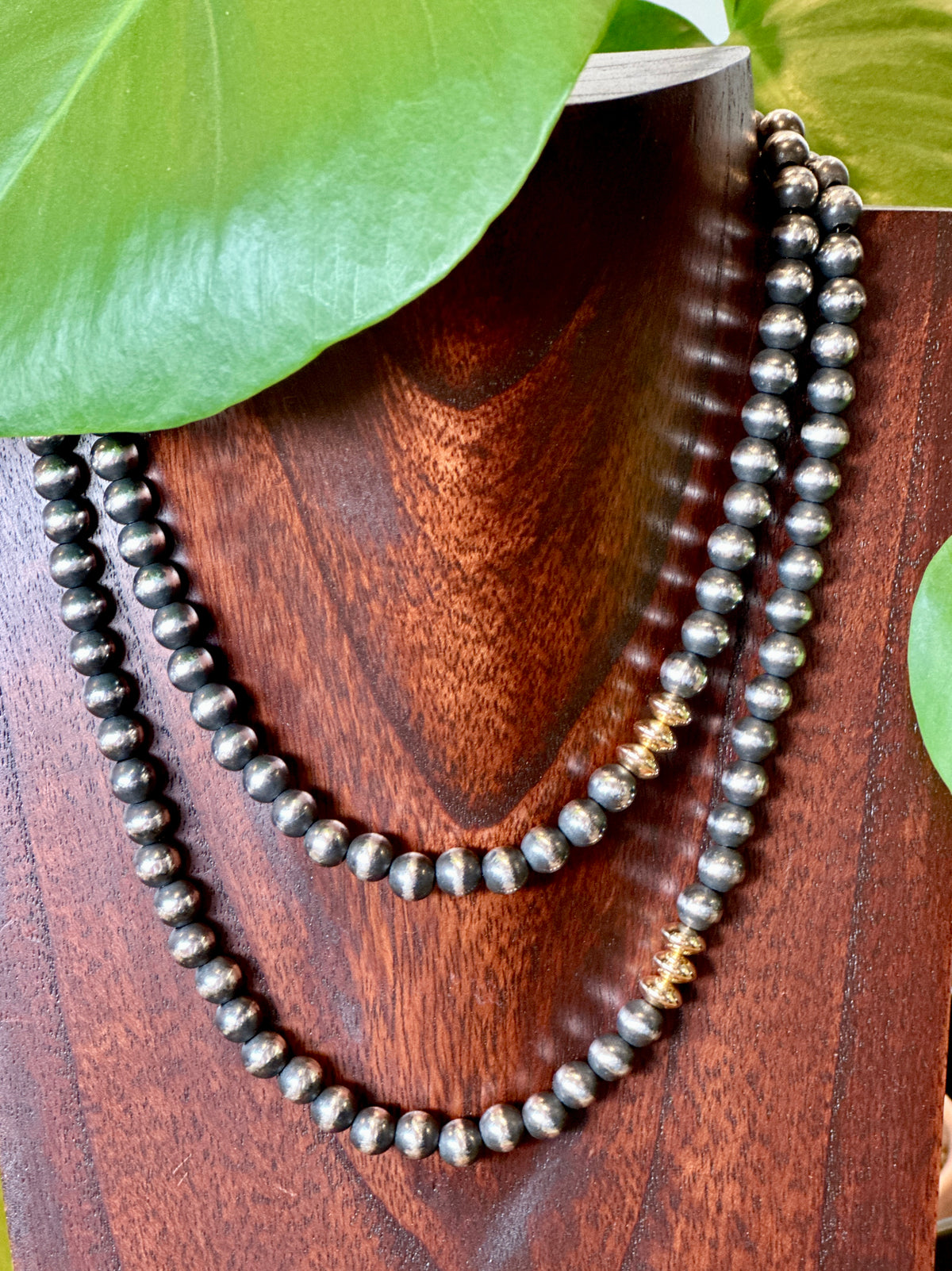 Sterling Silver 14K Rondelle Navajo Beaded Necklace