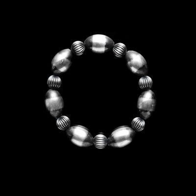 Oval Santa Fe Pearl Stretch Bracelet with Corrugated Rondelle Beads