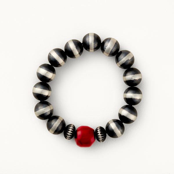 12mm Santa Fe Pearl with Red Coral and Corrugated Rondelle Beads