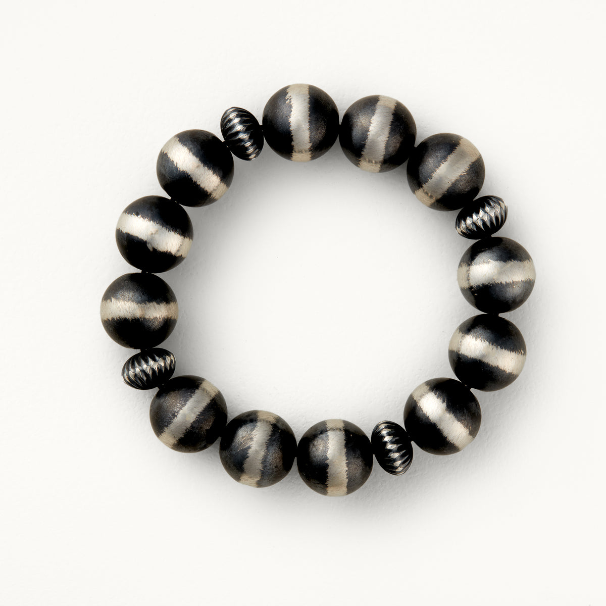 14mm Santa Fe Pearl Stretch Bracelet with Corrugated Rondelle Beads