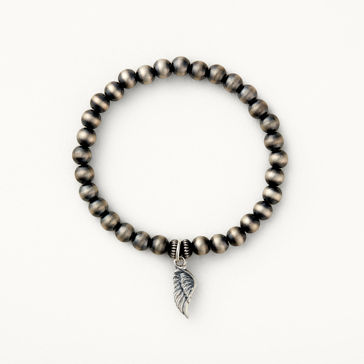 6mm Santa Fe Pearl Stretch Bracelet with Sterling Silver Angel Wing Charm