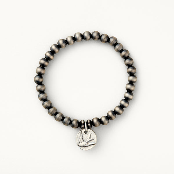 6mm Santa Fe Pearl Stretch Bracelet with Sterling Silver Bird Charm