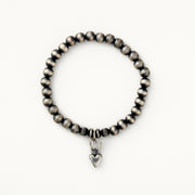 6mm Santa Fe Pearl Stretch Bracelet with Sterling Silver Heart Crown Charm