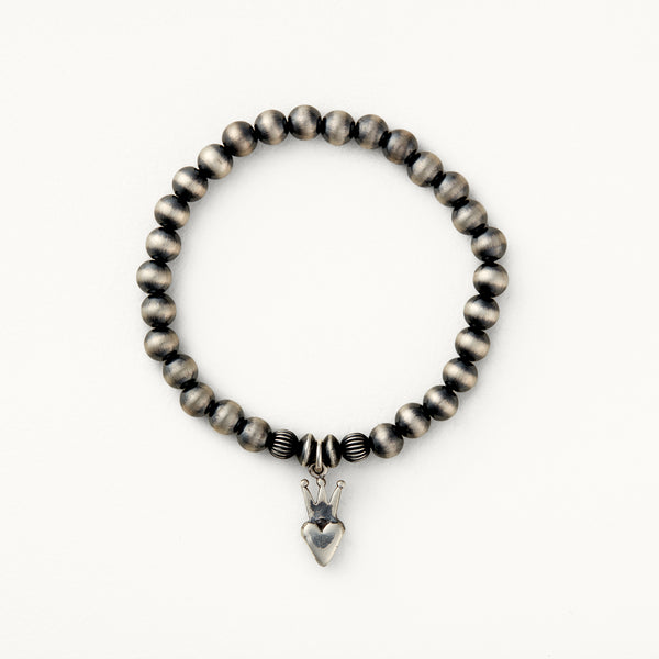 6mm Santa Fe Pearl Stretch Bracelet with Sterling Silver Heart Crown Charm