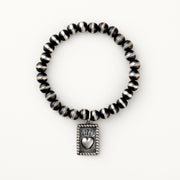8mm Santa Fe Pearl Stretch Bracelet with Sterling Silver Flaming Heart Charm