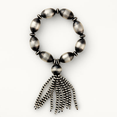 Oval Santa Fe Pearl Stretch Bracelet with Tassel