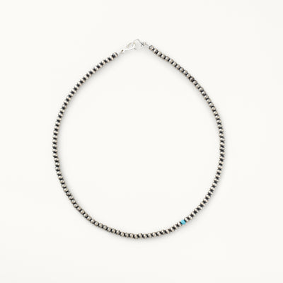 Sterling Silver Santa Fe Pearl Necklace with Turquoise Accent Bead