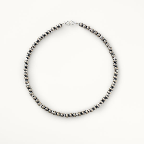 6mm Sterling Silver Santa Fe Pearl Necklace with Silver Czech Crystals