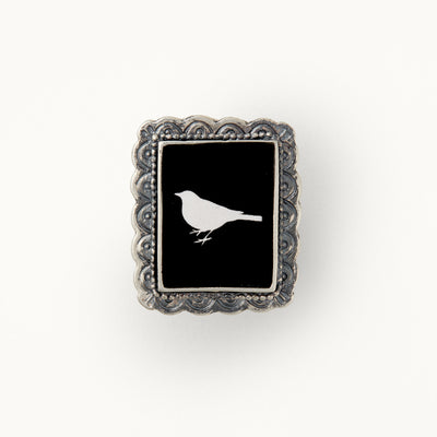 "Black Bird" Rectangular Sterling Silver Adjustable Ring