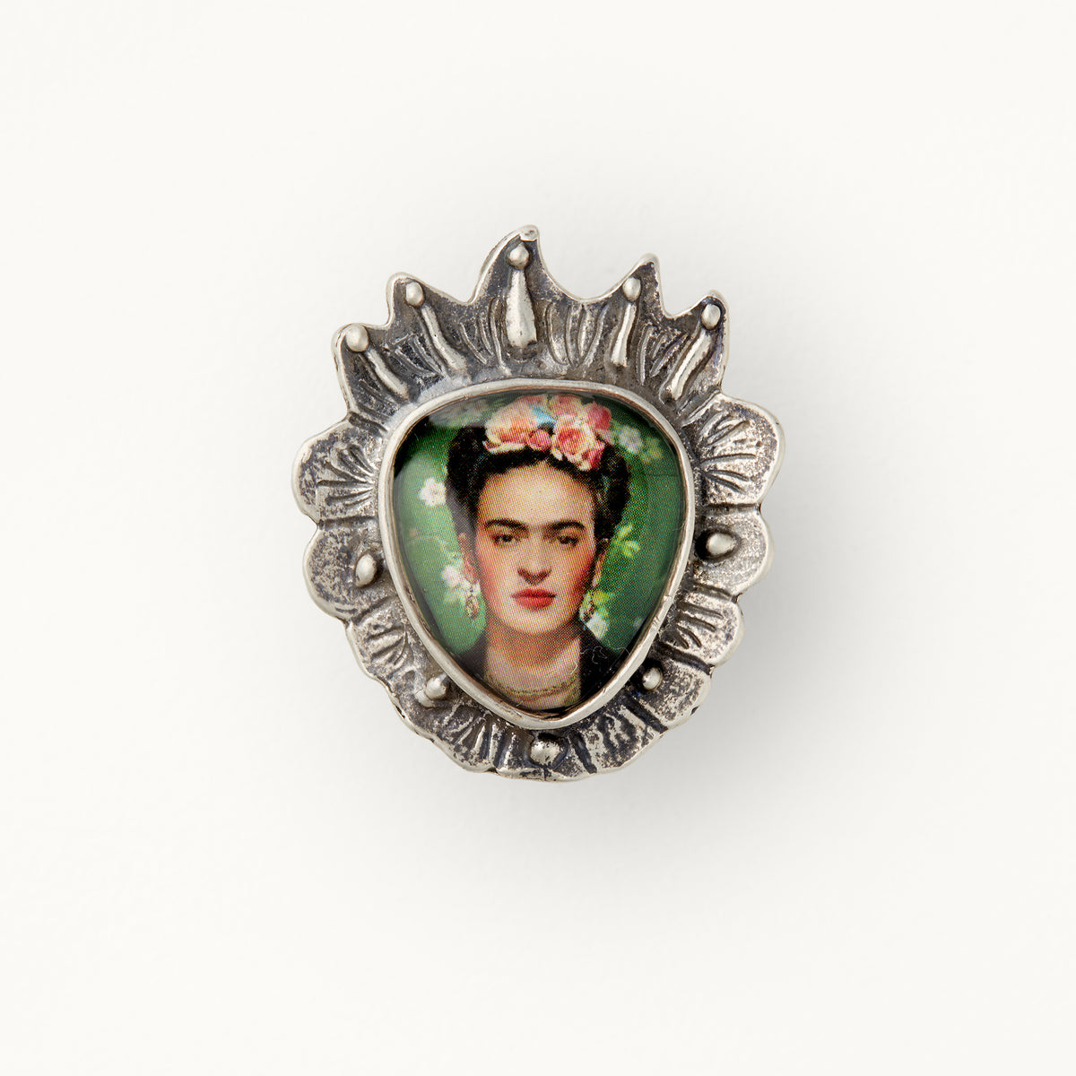 Frida Khalo Green Sterling Silver Sacred Heart Adjustable Ring