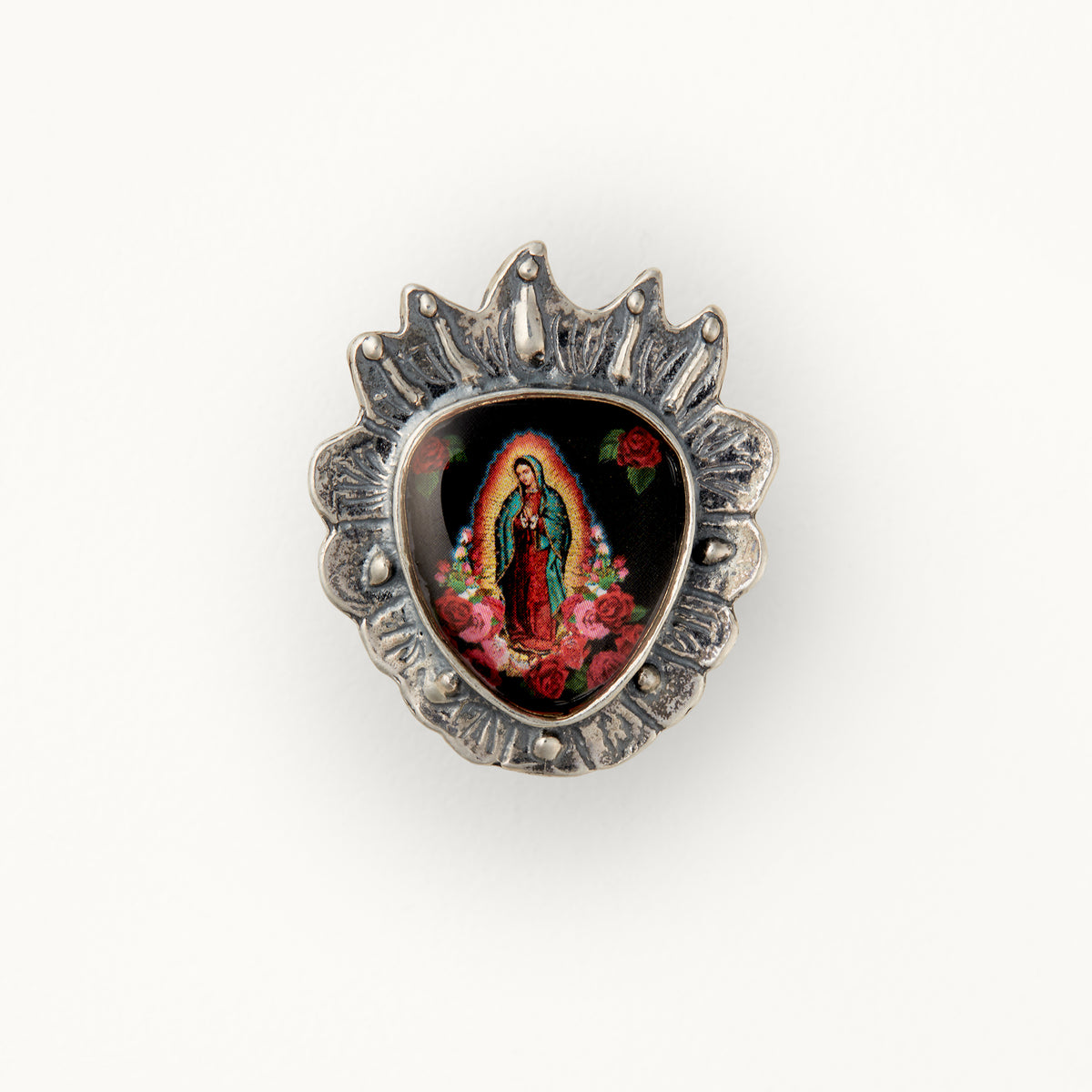 Our Lady of Guadalupe Black Sterling Silver Sacred Heart Adjustable Ring