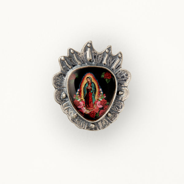 Our Lady of Guadalupe Black Sterling Silver Sacred Heart Adjustable Ring