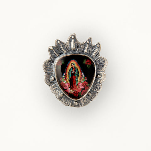 Our Lady of Guadalupe Black Sterling Silver Sacred Heart Adjustable Ring