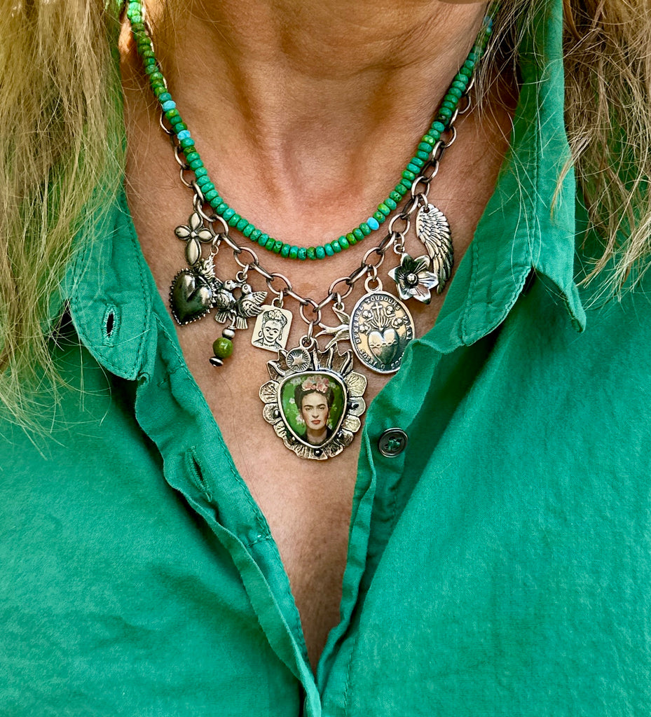 FRIDA NECKLACE, Frida Khalo discount Necklace, Green Necklace, Folk Necklace, Mexican Necklace, Frida Khalo, viva la vida