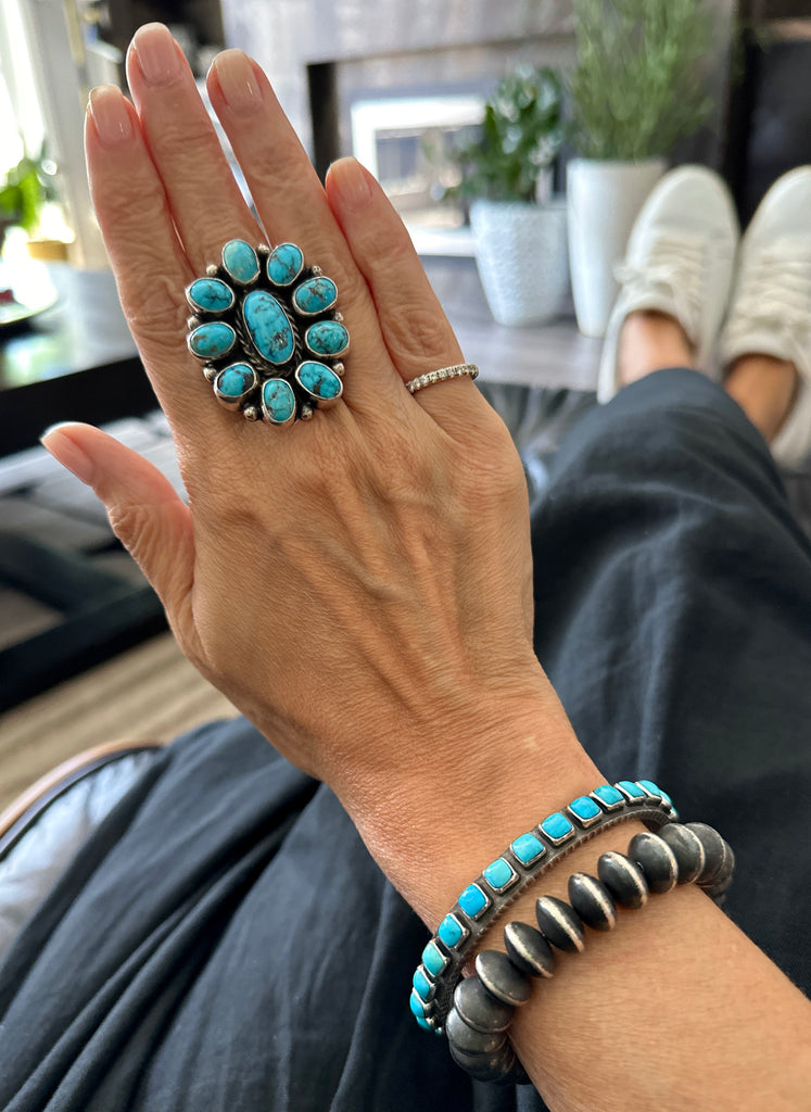 Turquoise Persian Kingman Cluster Ring – Shoofly505