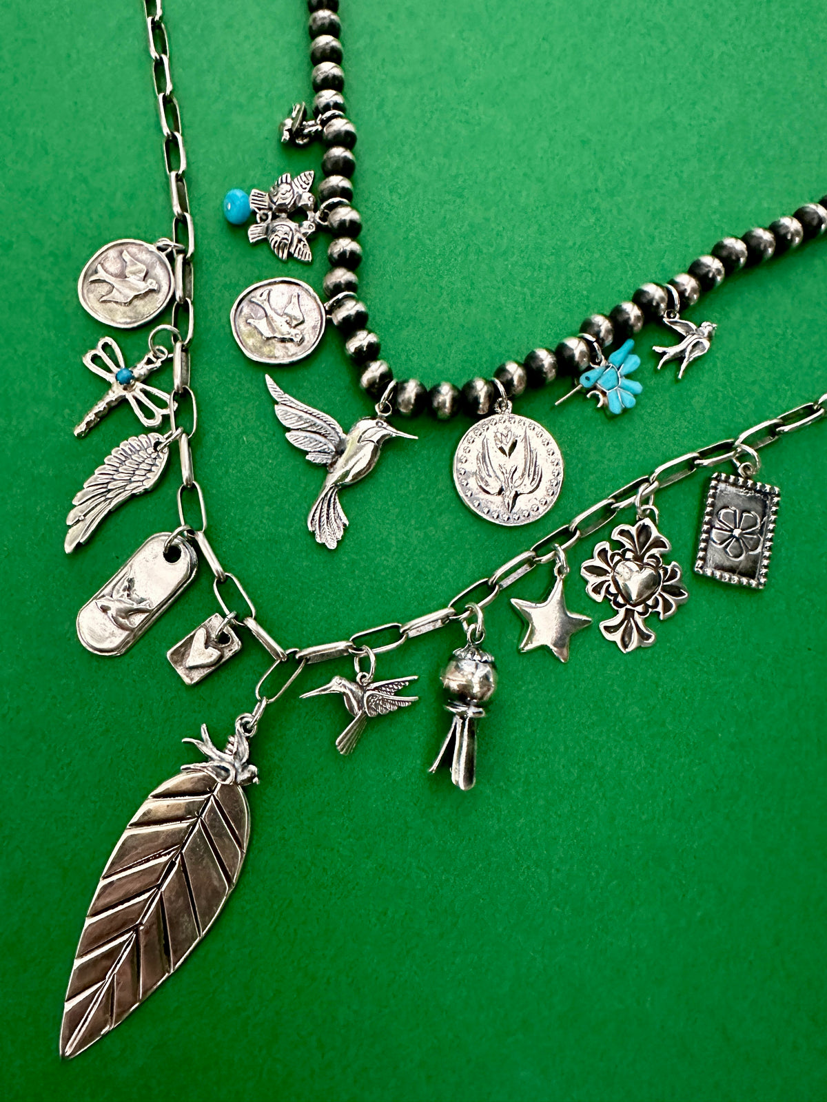 Sterling Silver Navajo Charm Necklace
