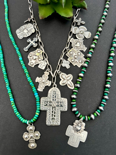 "Cross My Heart" Sonoran Gold Turquoise Charm Necklace