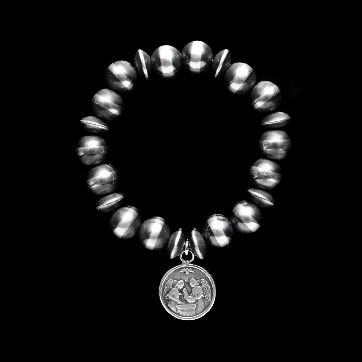 10mm Sterling Silver Stretch Bracelet with Angel Pendant