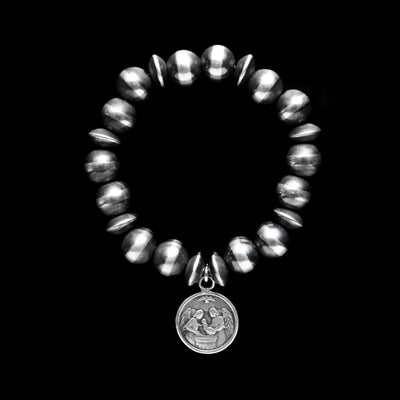 10mm Sterling Silver Stretch Bracelet with Angel Pendant