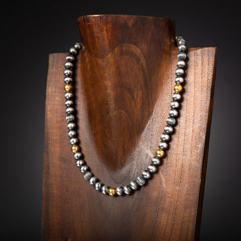 Santa Fe Pearl Necklace with Brass Bead Accents