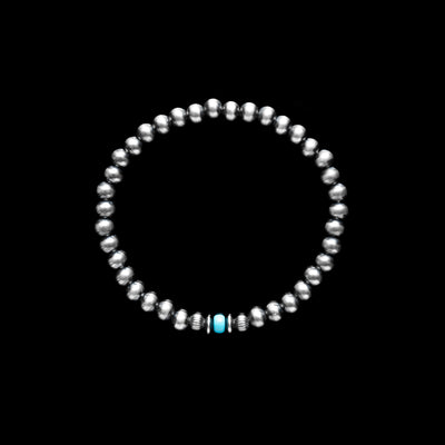 Santa Fe Pearl Stretch Bracelet With Rondel & Turquoise Accent - 5mm