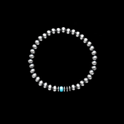 Santa Fe Pearl Stretch Bracelet With Oval Rondel and Turquoise Bead - 5mm