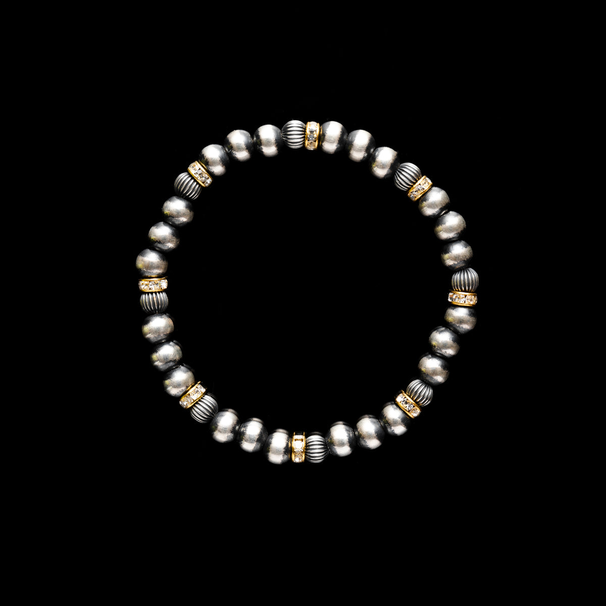 6mm Santa Fe Pearl Stretch Bracelet with Czech Gold Rondelle Beads