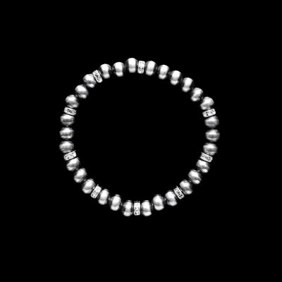6mm Santa Fe Pearl Stretch Bracelet with Czech Silver Rondelle Beads