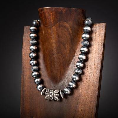 Vintage Sterling Silver Navajo Beaded Necklace