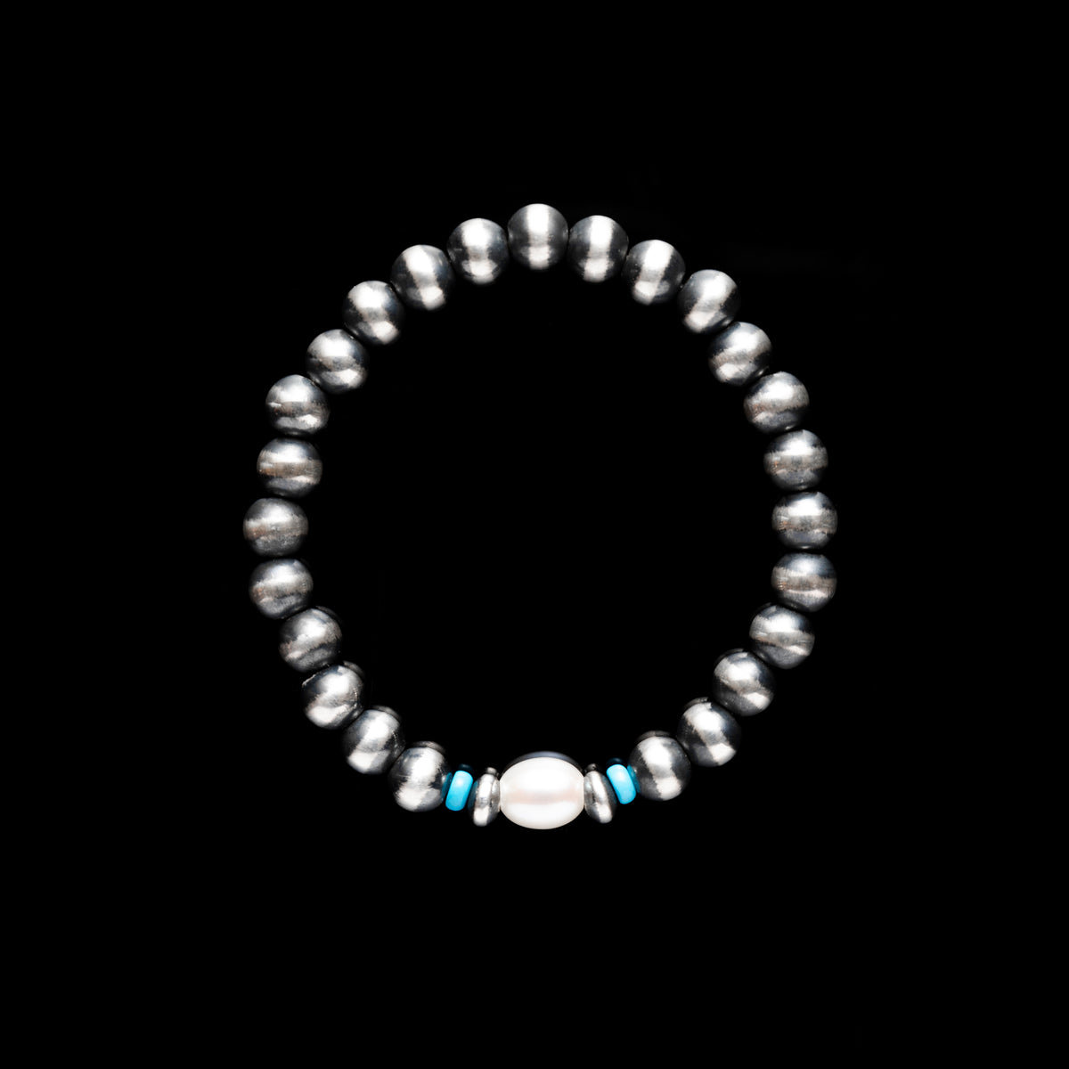 7mm Santa Fe Pearl Stretch Bracelet with Turquoise Accents