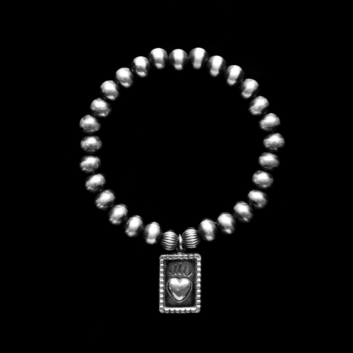 Santa Fe Pearl Stretch Bracelet with Sacred Heart Charm - 7mm
