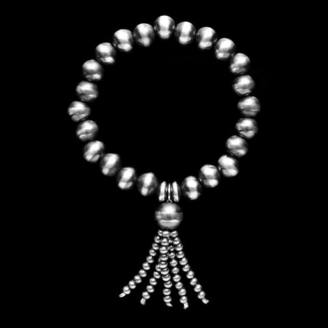 Santa Fe Pearl Stretch Bracelet with Tassel - 8 mm