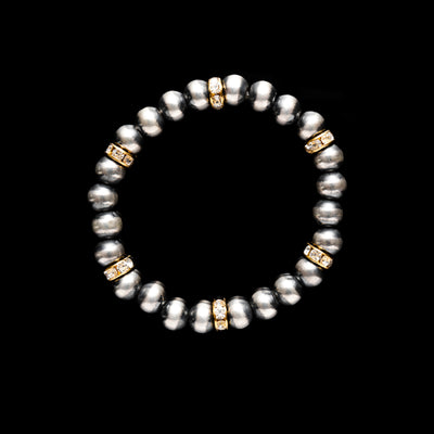 8mm Santa Fe Pearl Stretch Bracelet with Czech Crystals and Gold Beads