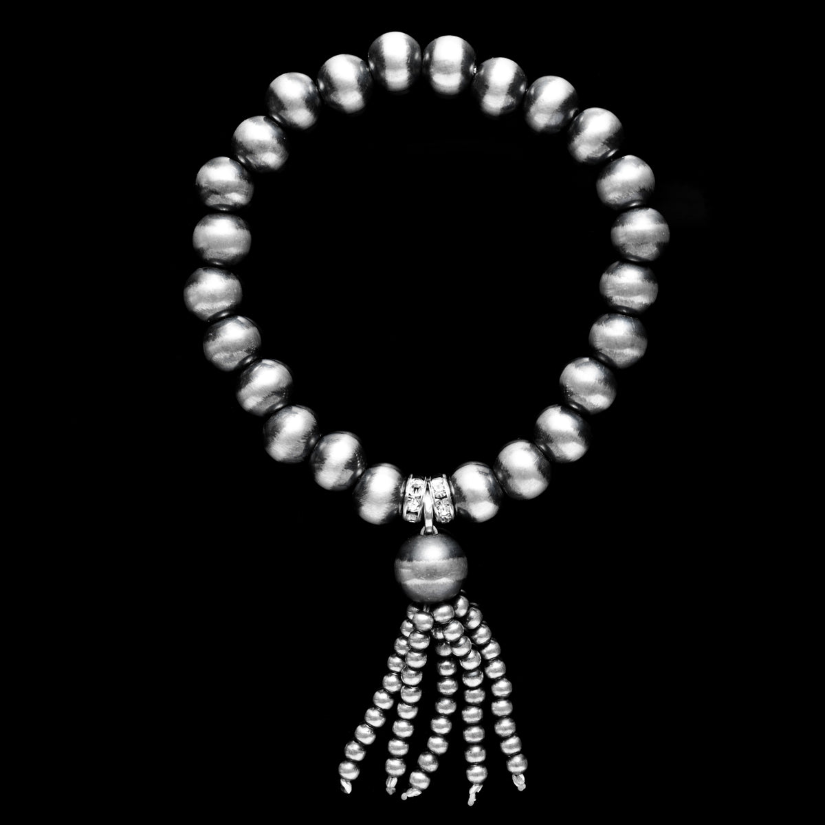 8mm Santa Fe Pearl Stretch Bracelet with Czech Crystal and Tassel