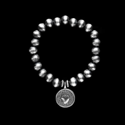 Santa Fe Pearl Stretch Bracelet with Sacred Heart Charm - 8 mm