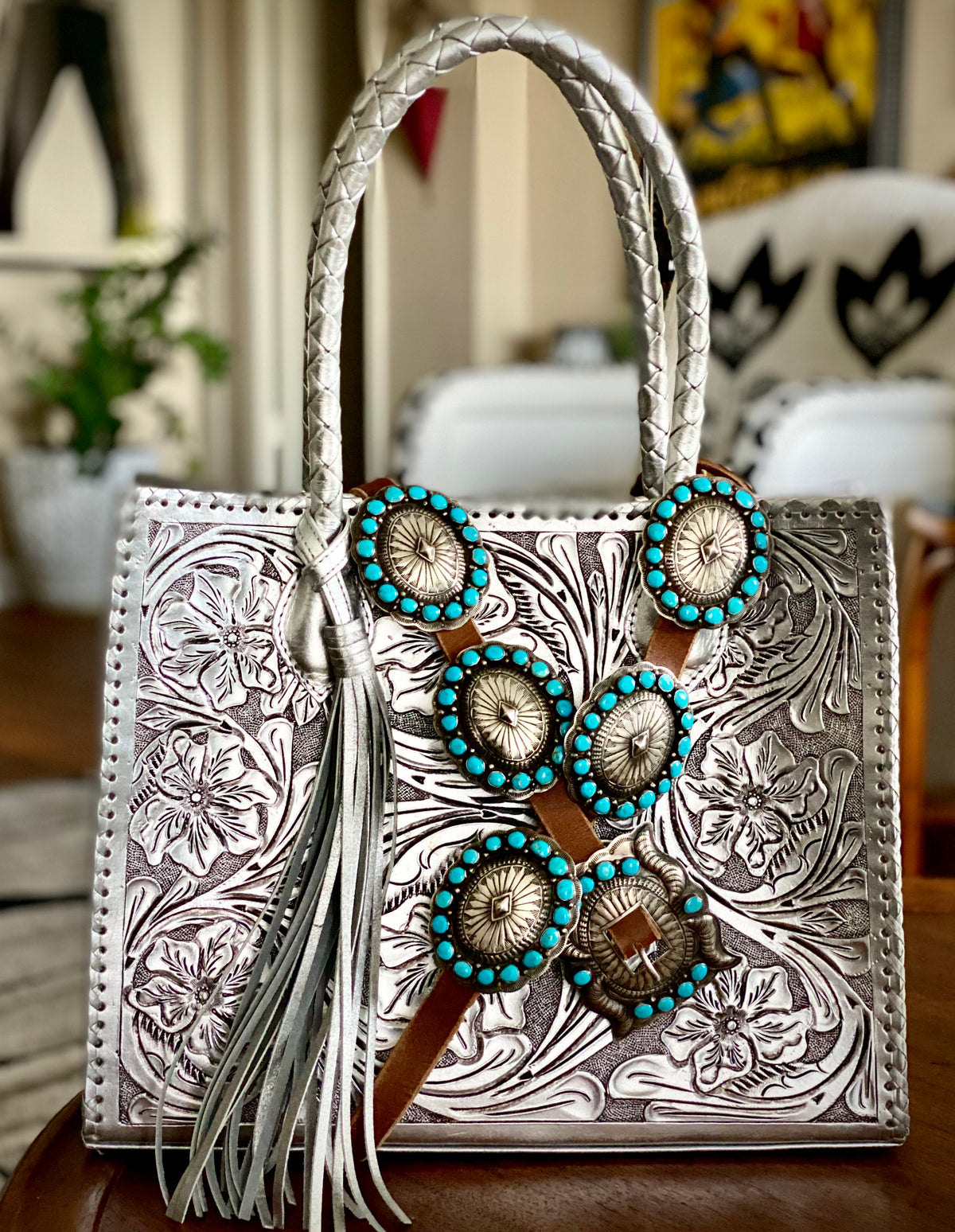 Dan Martinez Concho Belt and Tooled Leather Tote