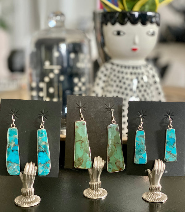 Turquoise Slab Earrings with Sterling Silver Hoops