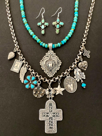 "Cross My Heart" Turquoise Beaded Navajo Jewelry Set