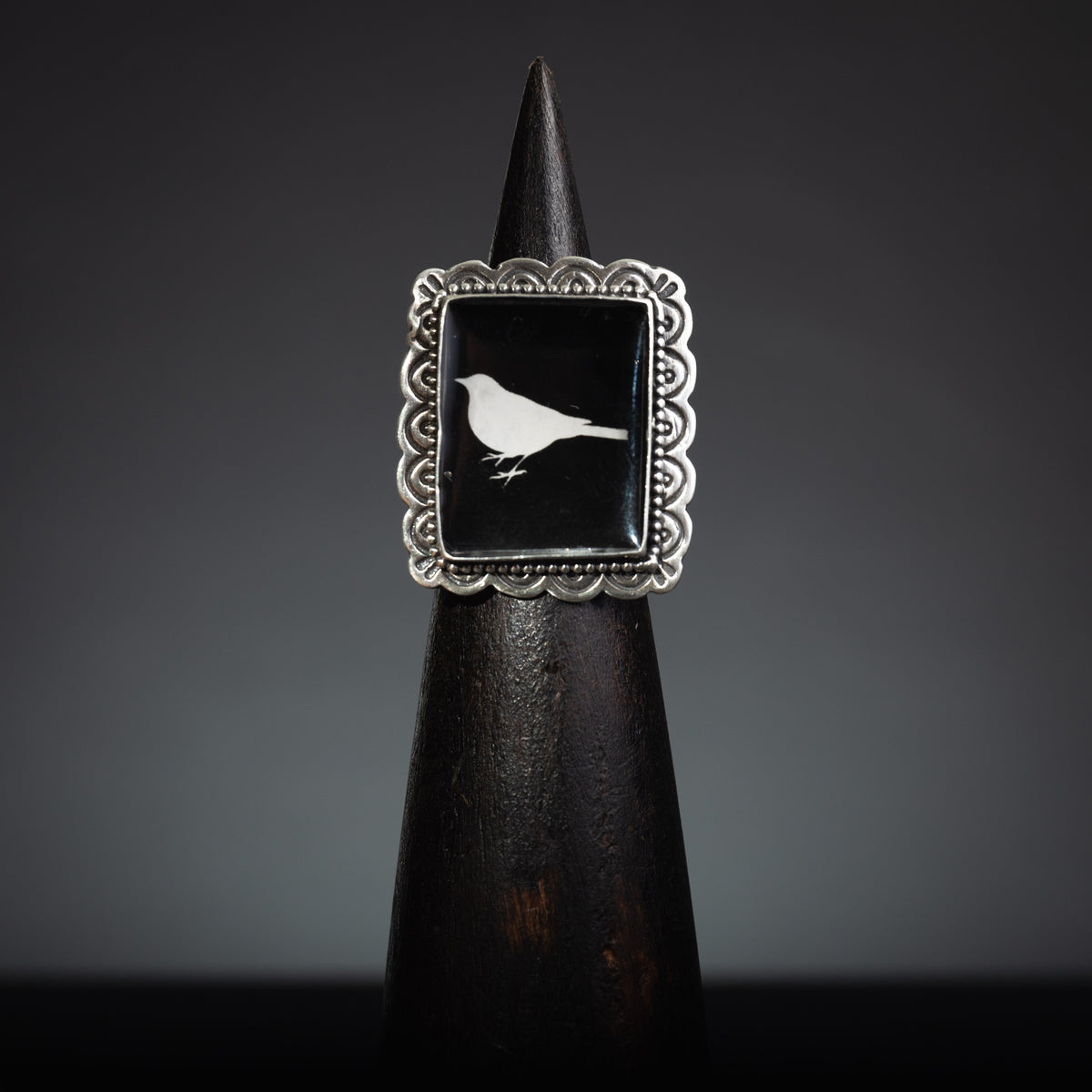 Black Bird Sterling Silver Adjustable Ring