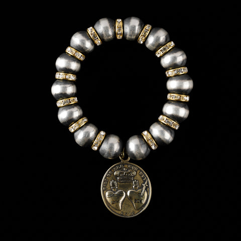 Sacred Heart Charm - Double Bronze Santa Fe Pearl Necklace