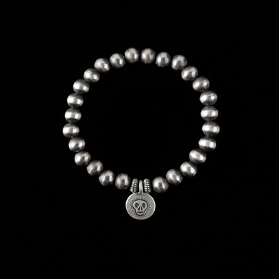 7 mm Sterling Silver Santa Fe Pearls with Dia De Los Muertos Sterling Silver Charm