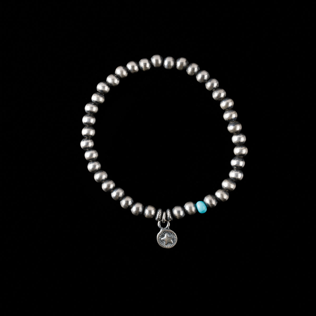 5 mm Sterling Silver Santa Fe Pearls with Turquoise Beads and Sterling Silver Star Charm
