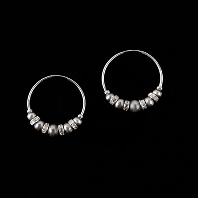 Sterling Silver Hoops with Sterling Silver Santa Fe Pearls and Czech Crystals - 1 1/4"