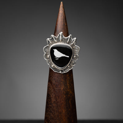 Black Bird Sterling Silver Sacred Heart Adjustable Ring