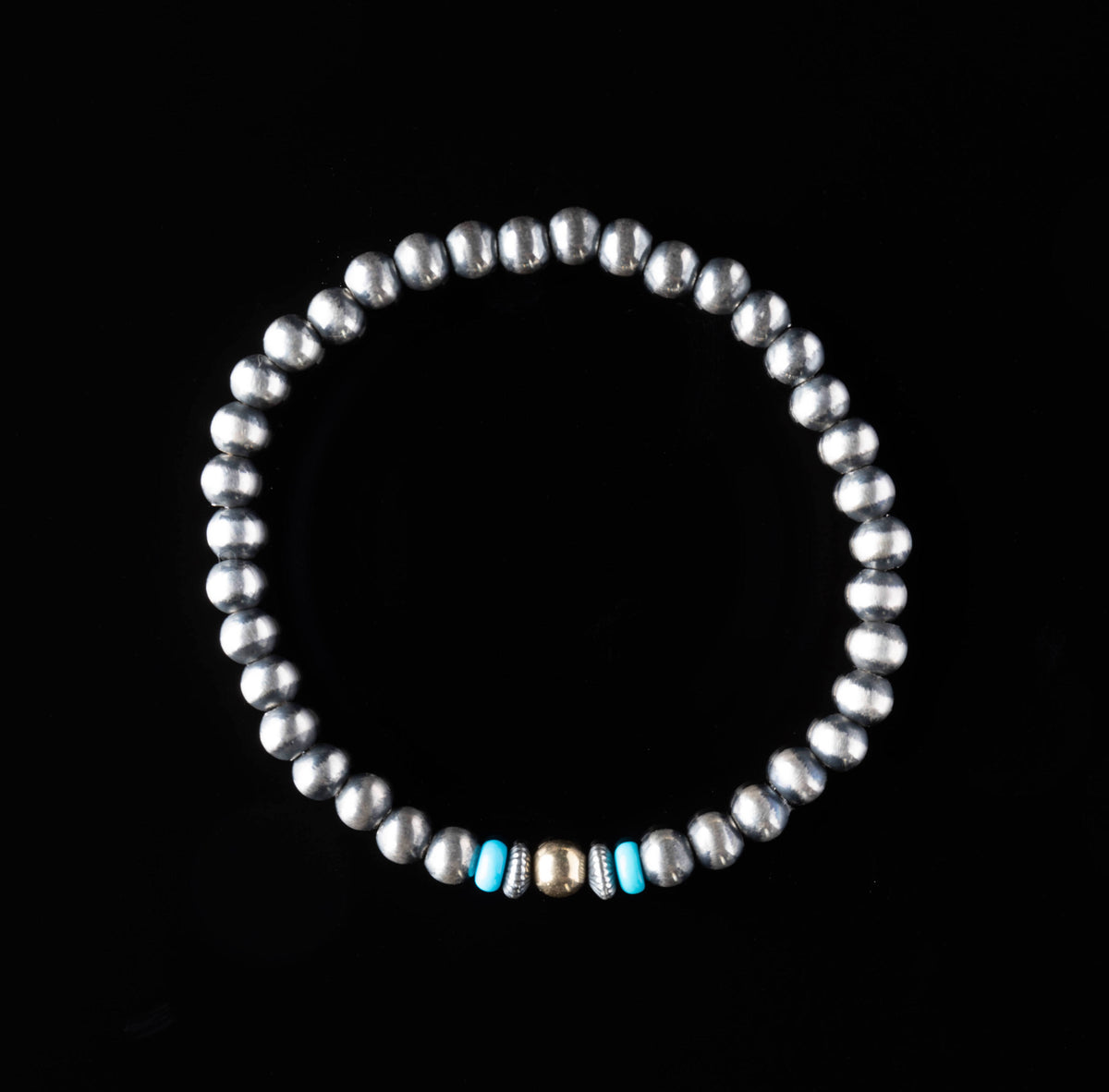 Santa Fe Pearl Stretchy Bracelet - 5 mm with Turquoise and 14k Gold Bead