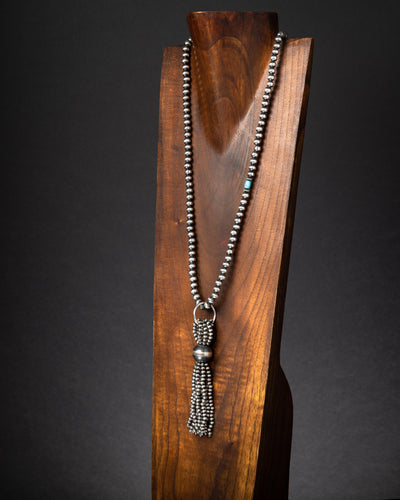 Sterling Silver Tassel Necklace with Turquoise Accent Bead