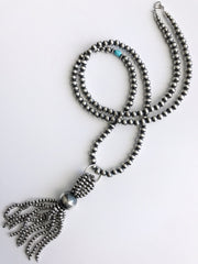 Sterling Silver Tassel Necklace with Turquoise Accent Bead