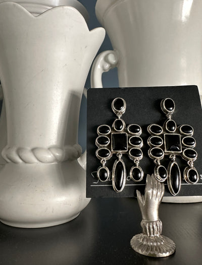 Black Onyx Sterling Silver Chandelier Earrings by Federico Jimenez