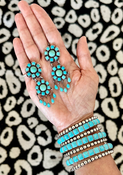 Federico Jimenez 'Flower Motif' Turquoise Navajo Earrings